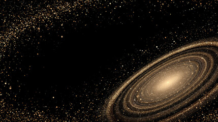 On a black background, the Saturn Galaxy has a gold, starry sky border.