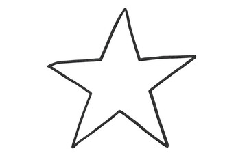 Obraz premium Outline drawing of a five-pointed star symbol with a textured dark gray line, rating element on transparent background