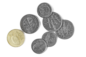  Icelandic krona coins isolated on white background, top view
