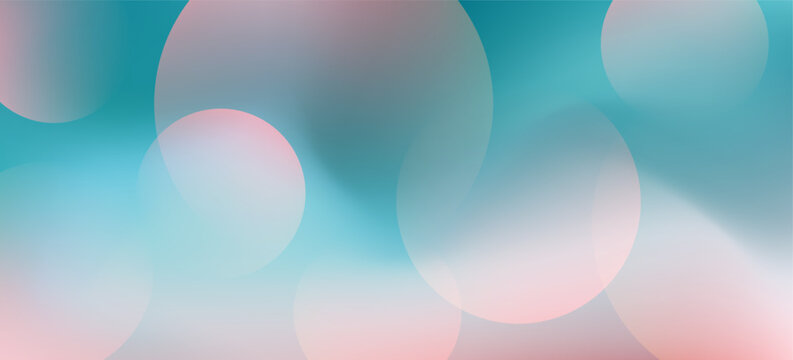 Abstract vector teal and coral mesh gradient background with waves and overlay round shapes. Geometric blue and pink fluid digital watercolor for banner design, sky bokeh concept, liquid poster