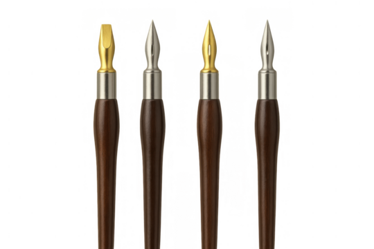 Calligraphy dip pens with various nibs for writing, drawing, and artistic creation, transparent background - Powered by Adobe