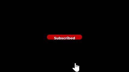 Red ' Subscribed' button with a white cursor hand icon hovering over it on a black background click - Powered by Adobe