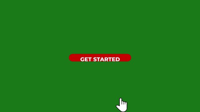 Red button with " GETSTARTED" text and a cursor hand icon on a green background get started