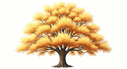 Naklejka premium Golden yellow autumn tree with a lush canopy and strong trunk, isolated vector illustration element