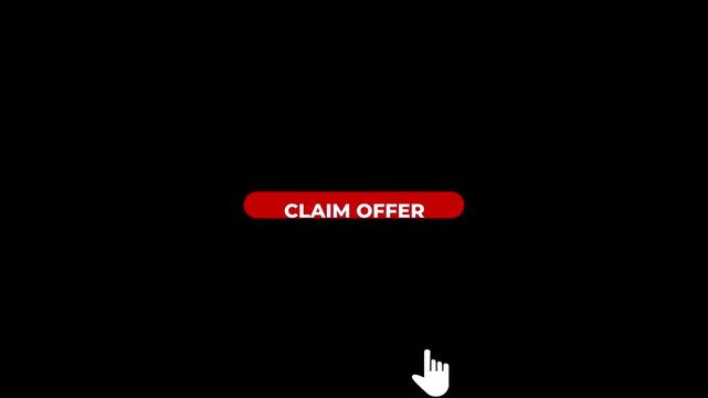Red button with text CLAIMOFER and a white hand cursor icon on a black background claim offer