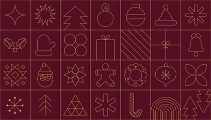 Vector Modern Christmas geometric background with simple line elements. Creative abstract Xmas design.