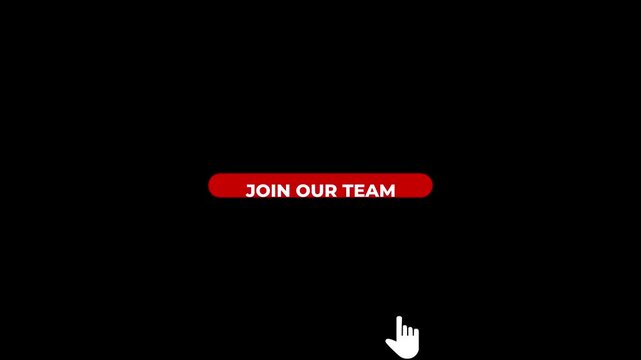Red join our team button with white hand cursor on black background image photo