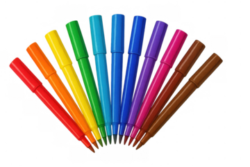 Colorful felt-tip pens creating a rainbow spectrum, art and school supplies for drawing and creativity, transparent background
