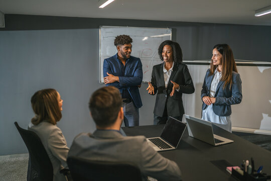 Diverse business team collaborating during an office meeting
