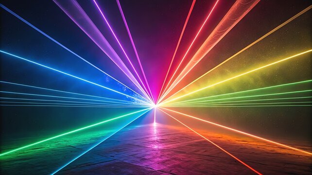 Colorful rainbow tunnel with glowing lights at night - Powered by Adobe