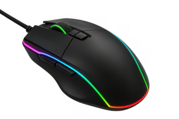 Gaming mouse showing colorful rgb led lighting, modern computer peripheral for e-sports and digital entertainment on transparent background