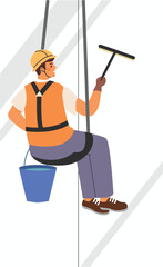 Window Cleaner Working at Heights on a Skyscraper