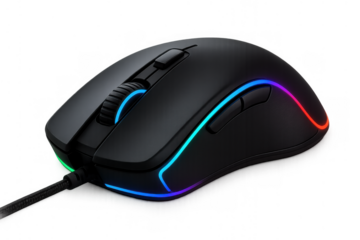Gaming mouse with colorful rgb lighting displaying high performance for professional esports and pc computer setup, transparent background