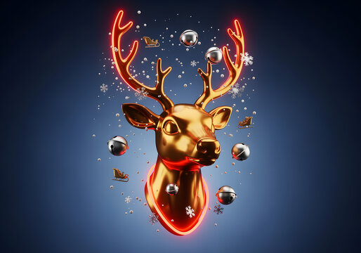 "Holiday Dash" 3D Reindeer Neon Poster - Powered by Adobe