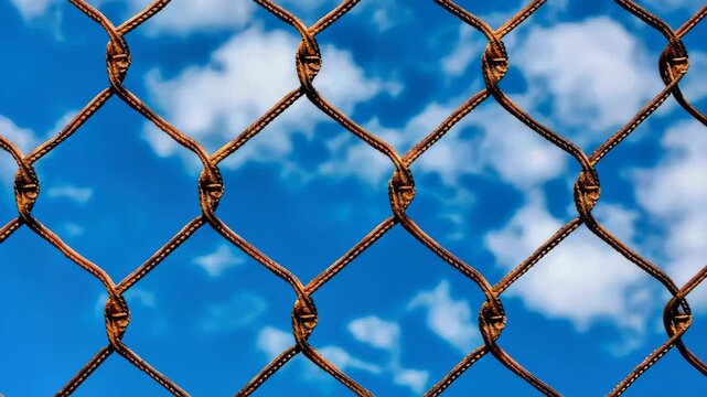 Sky's the Limit: An open view of the sky through a chain-link fence, symbolizing the barriers and possibilities.