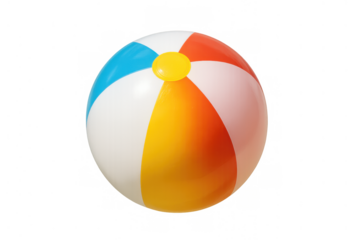 Beach ball inflatable toy with colorful sections for summer fun and outdoor activities on transparent background
