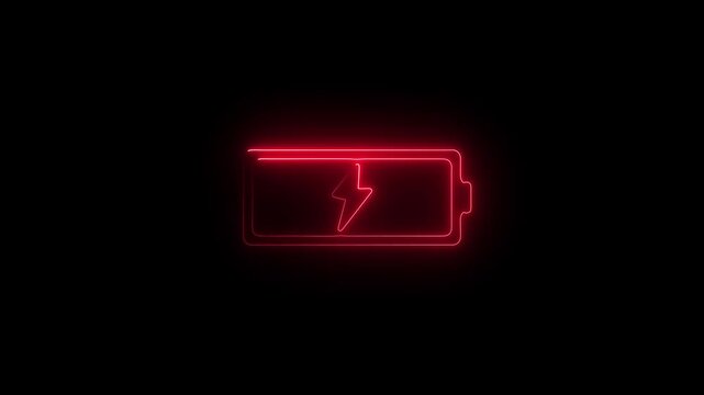 neon Battery icon animated video. Lightning blinking bolt symbo,Abstract battery fast charging animation in black background. Glowing animated battery icon