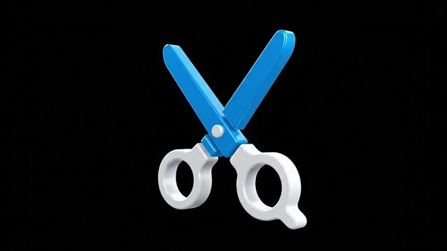 A pair of blue and white scissors with a black background in a close up studio shot image view