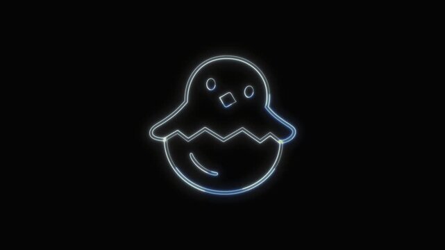 Baby Chicks Icon Neon Seamless Loop 4K with Black Background Animated Promotional Typography for Video Editing