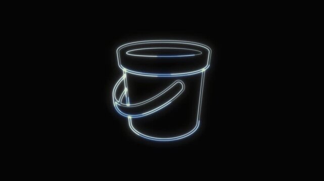 Bucket Icon Neon Seamless Loop 4K with Black Background Animated Promotional Typography for Video Editing