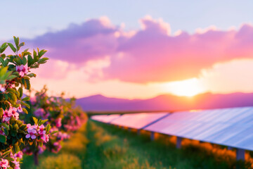 Solar farm harnessing sunlight for eco friendly power sustainable electricity production