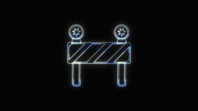 Construction Barrier Icon Neon Seamless Loop 4K with Black Background Animated Promotional Typography for Video Editing