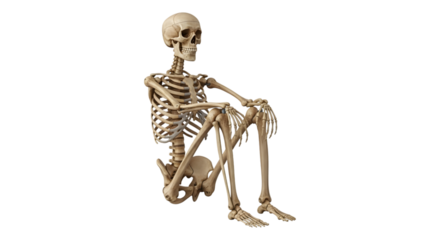 Human skeleton sitting pose isolated on white background