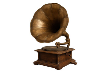 Vintage brass gramophone playing classic tunes, symbolizing antique sound technology and retro entertainment history