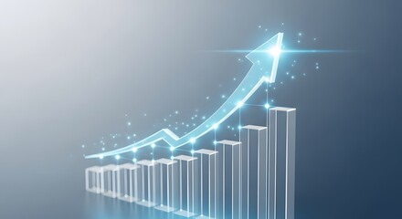 Glowing upward trend graph with increasing bars, success, growth, and positive future concept.