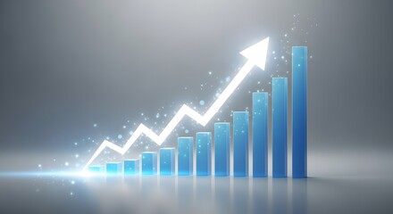 Financial growth concept with glowing upward trending bar graph, success, and positive results.