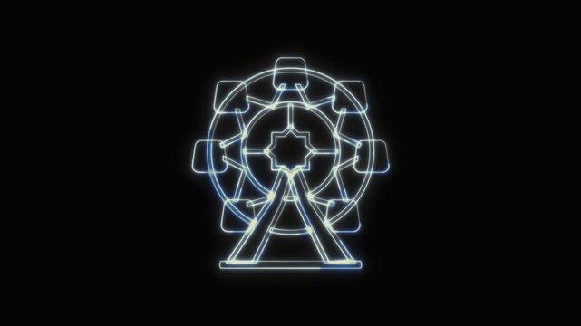 Ferris Wheel Icon Neon Seamless Loop 4K with Black Background Animated Promotional Typography for Video Editing