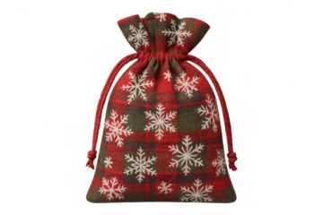 Christmas gift bag with plaid pattern and snowflake design, a festive drawstring pouch for holiday presents