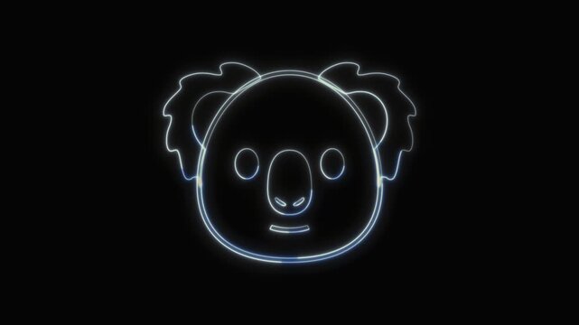 Koala Icon Neon Seamless Loop 4K with Black Background Animated Promotional Typography for Video Editing