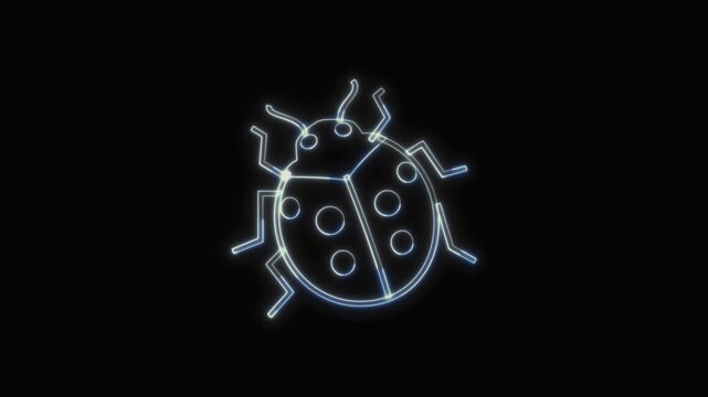 Ladybug Icon Neon Seamless Loop 4K with Black Background Animated Promotional Typography for Video Editing