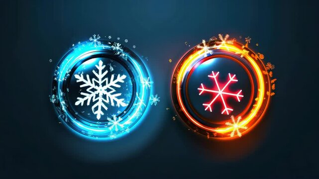 Stylish frosty and fiery symbol buttons with glowing accents, perfect for user interfaces or digital art.