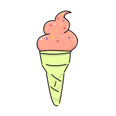 Flat vector illustration of colorful ice cream on a cone, simple and clean design perfect for dessert, summer, and sweet food graphics