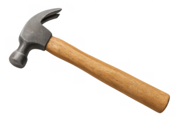 Claw hammer tool with metal head and wooden handle, a hand carpentry and construction equipment for home renovation