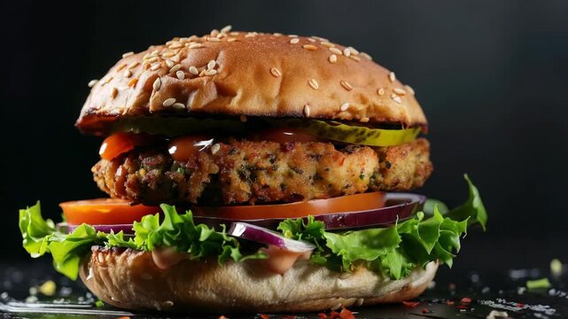 Close up of a mouth-watering veggie burger