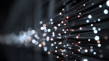 AI algorithm visualized as floating glowing lights above server racks symbolizing data processing digital intelligence cloud computing and futuristic technology in abstract visualization