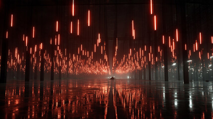 AI algorithm visualized as floating glowing lights above server racks symbolizing data processing digital intelligence cloud computing and futuristic technology in abstract visualization