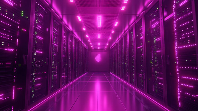 AI algorithm visualized as floating glowing lights above server racks symbolizing data processing digital intelligence cloud computing and futuristic technology in abstract visualization