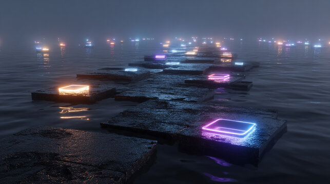 AI algorithm visualized as floating glowing lights above server racks symbolizing data processing digital intelligence cloud computing and futuristic technology in abstract visualization - Powered by Adobe