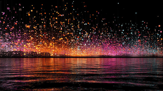 AI algorithm visualized as floating glowing lights above server racks symbolizing data processing digital intelligence cloud computing and futuristic technology in abstract visualization