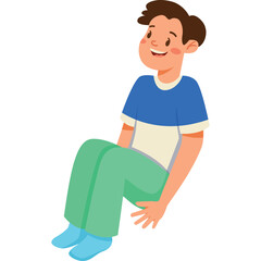 Young Boy with Brown Hair and Blue Shirt Sitting on a Transparent Background with a Joyful Expression