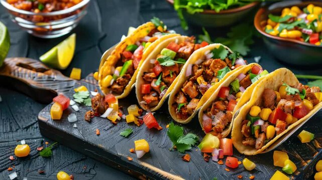 A platter of delicious tacos topped with salsa and garnished with fresh cilantro, ready to be enjoyed.