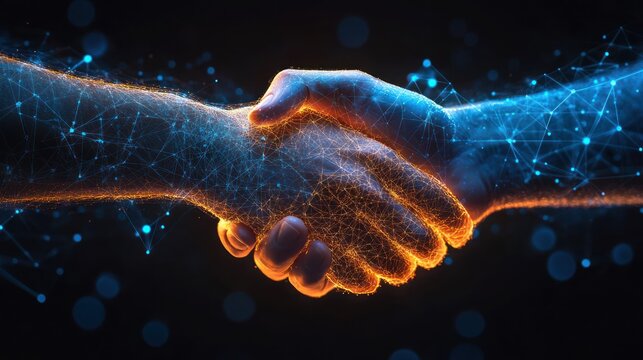 Digital Handshake Connecting Global Network Technology - Powered by Adobe