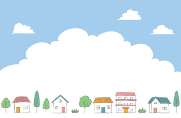 手描き風・住宅街の街並みイラスト01