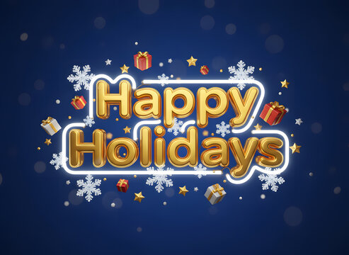 "Happy Holidays" 3D Neon Text Poster