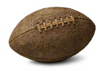 Vintage american football displaying worn brown leather texture, lacing, and traditional design for historical sports concepts