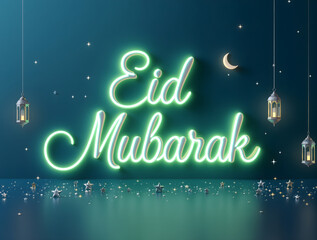 "Eid Mubarak" 3D Neon Text Poster